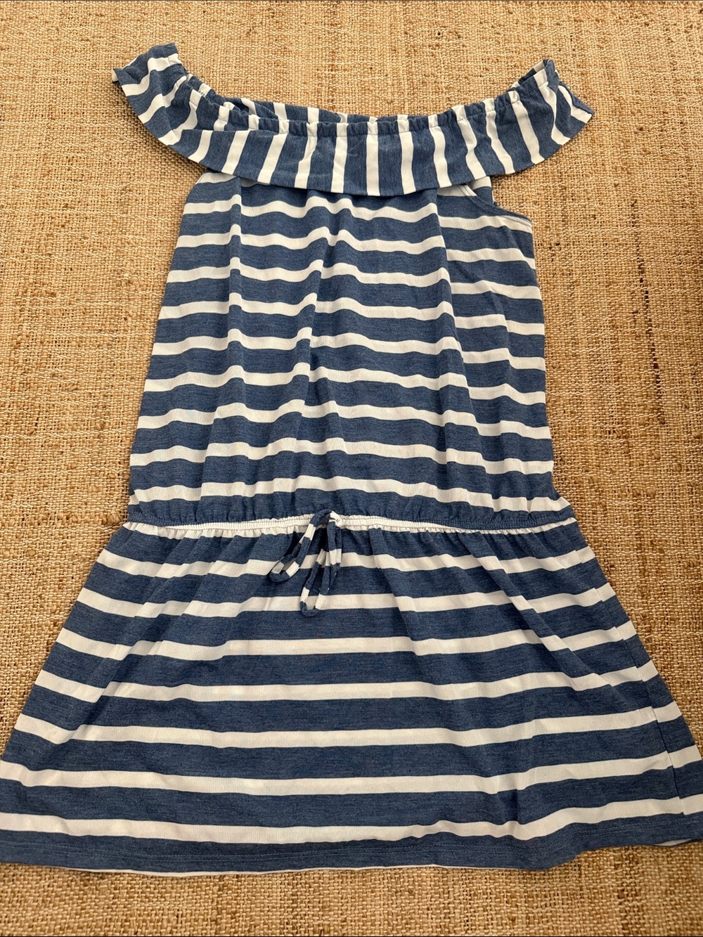 Splendid Blue and White Striped Off-Shoulder Dress Swim Cover Up Large